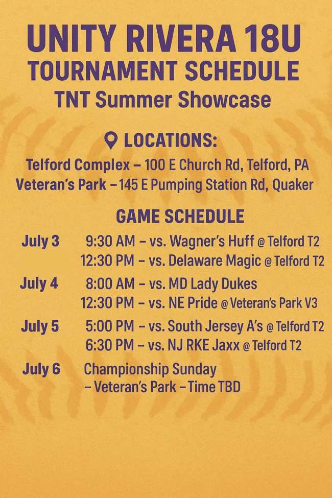 TNT starts 7/3/2025 come check us out <a href="/Lvunityrivera/">Unity 18u Rivera</a> <a href="/UnityNewJersey/">New Jersey Unity</a> <a href="/SBRRetweets/">Softball Recruiting Reposts</a> <a href="/AScholarsBrand/">Athletic Scholars Brand Inc.</a> <a href="/sballrecruiting/">softballrecruiting</a>
