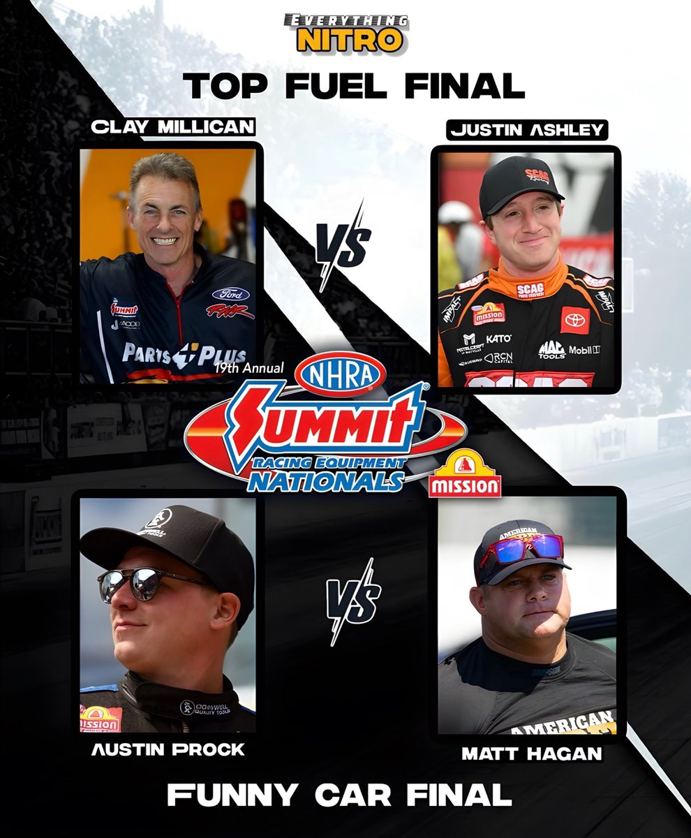 The action is heating up &amp; the final rounds are set for the Summit Racing NHRA Nationals! 

Who will take home some hardware in Norwalk?! #NorwalkNats

#nhramissionfoodsdragracingseries #nhradragracing #topfueldragster #nitrofunnycar #speedforall #nhra