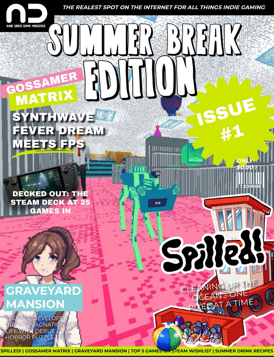 Enjoy a sneak peek of the upcoming cover of the Summer Break issue for <a href="/NDgamemag/">ND Game Magazine</a>  ☀️🌴🎮

What you can expect :

📝 Developer interviews
⚙️ Gear reviews 
💡Game Spotlights

Thank you to <a href="/LenteGameDev/">Lente ⛵ dev on a boat</a> <a href="/catmilk_catmilk/">catmilk</a> and the team behind Graveyard Mansion for making the time :)