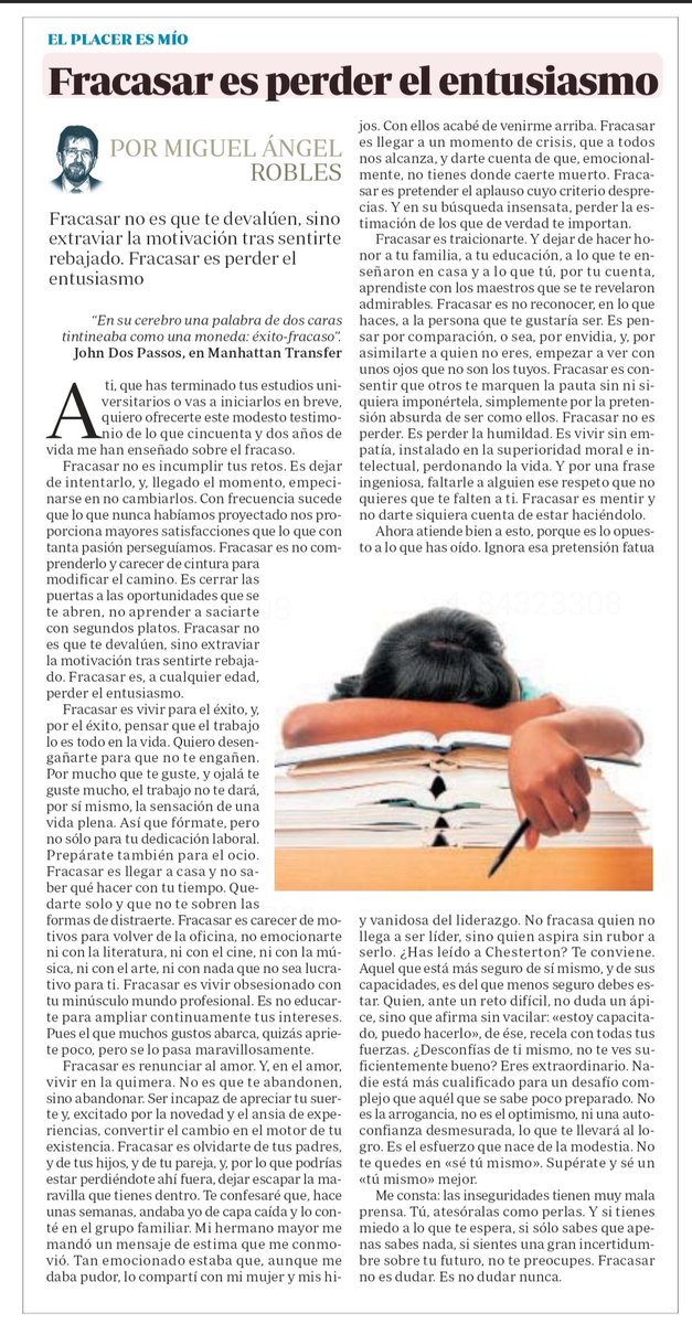 A cualquier edad, fracasar es perder el entusiasmo.