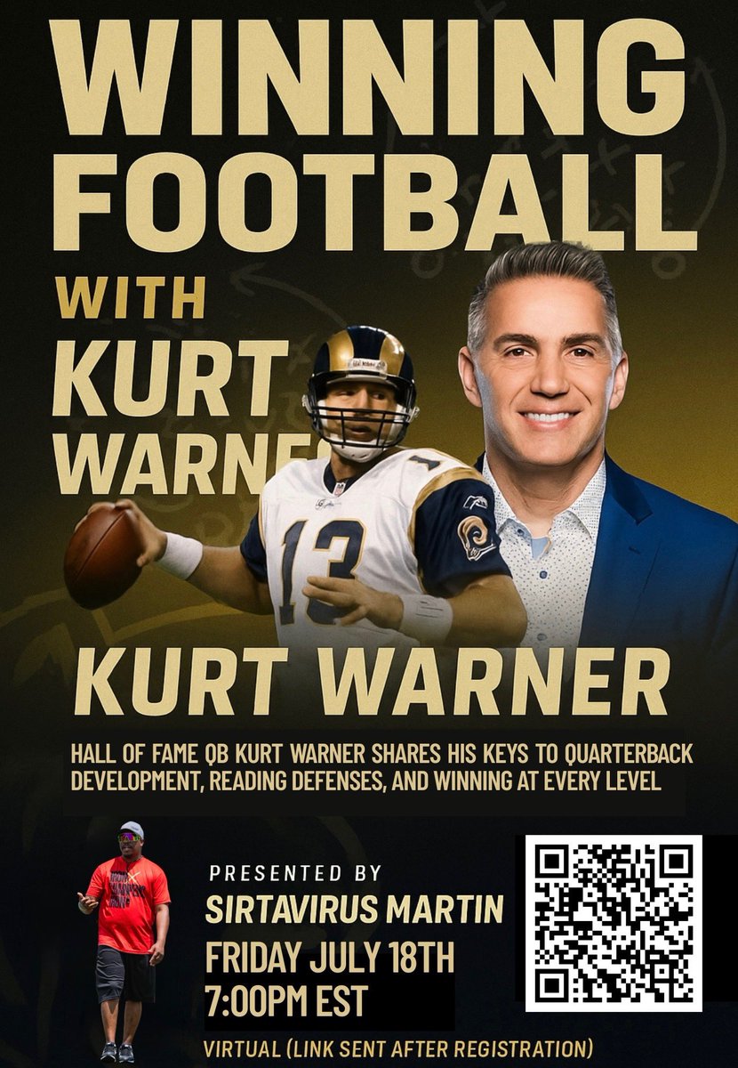 Coach Martin (@coach_martin318) on Twitter photo 🚨 COACHES, THIS IS BIG! 🚨
Get ready to level up your game with HOF <a href="/kurt13warner/">Kurt Warner</a> in an exclusive Virtual Coaches Clinic 🏈🔥
🗓️ July 18 | 🕖 7PM EST
📲 FREE Game-changing knowledge
🎯 Q&A included
🎟️ Register NOW 👇
#WinningFootball #KurtWarnerClinic 🚨 COACHES, THIS IS BIG! 🚨
Get ready to level up your game with HOF <a href="/kurt13warner/">Kurt Warner</a> in an exclusive Virtual Coaches Clinic 🏈🔥
🗓️ July 18 | 🕖 7PM EST
📲 FREE Game-changing knowledge
🎯 Q&A included
🎟️ Register NOW 👇
#WinningFootball #KurtWarnerClinic