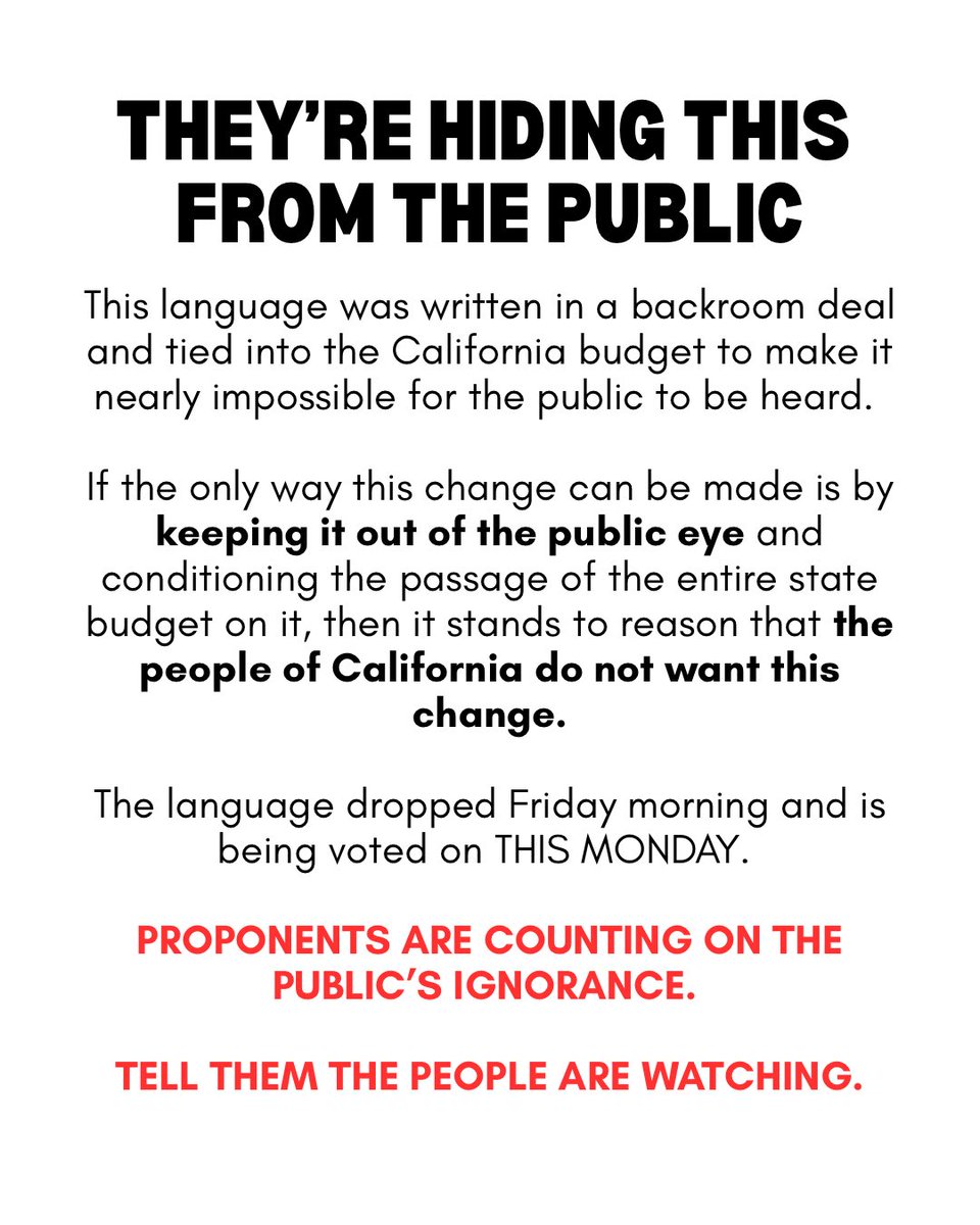 Aleumer's tweet image. 🚨VOTE NO on AB/SB 131🚨 
A Developer Giveaway at the Expense of Disadvantaged Communities and the Environment
#caleg #cabudget