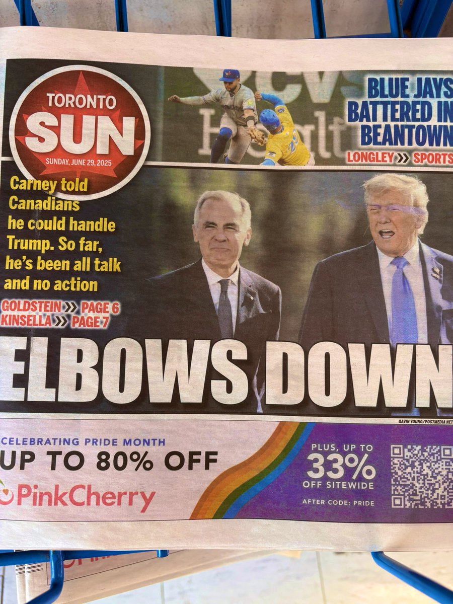 Are you fucking KIDDING me??

One of Canada’s largest MAGA owned papers isn’t even to be subtle with this disgusting un-patriotic false headline right before #CanadaDay2025 

Don’t buy  <a href="/TheTorontoSun/">Toronto Sun</a> or any media owned by America. 

We must protect our sovereignty. #Cndpoli 🇨🇦💪🏻