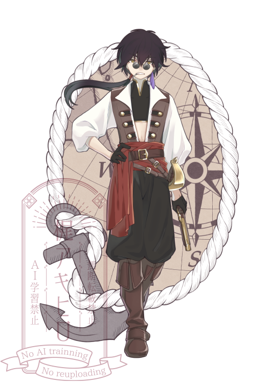 「よく描く自キャラ達 ウィリアム(42)少年姿の海賊船技師 イーリャ(14)少女海」|梶アキヒロのイラスト