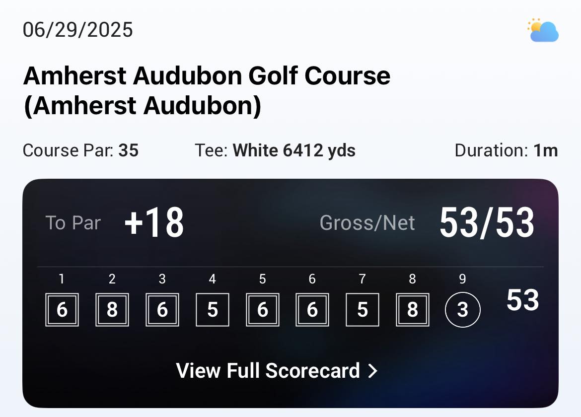 Maybe not the greatest scorecard, but ending with my first birdie (before I ever got my first par) feels fucking good. 6th time ever on a course. I'm hooked...