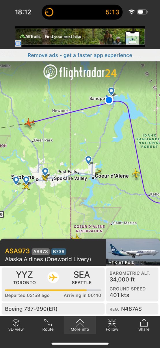 bryantajones's tweet photo. @IdahoTribune FAA is diverting air traffic around Coeur d’Alene to avoid the active crime scene https://t.co/17zGoHQkOL