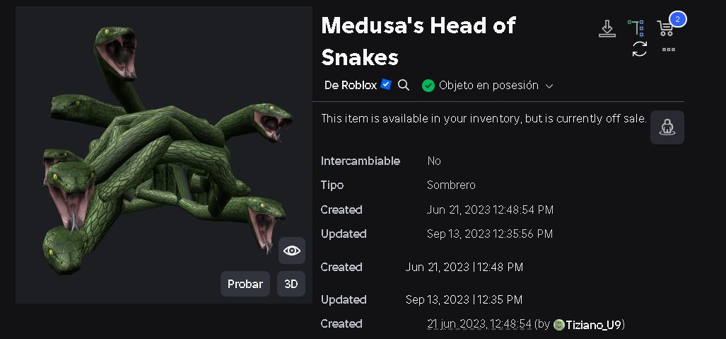 🚨Sorteo De Medusa's Head of Snakes  I Termina el 30 de Junio 2025🚨

🎁 2 GANADORES ALEATORIOS

📌REQUISITOS Con Prueba:
1️⃣ Dar Me Gusta La Publicacion.
2⃣ Repostear La Publicacion.
3⃣ Sigue <a href="/UgcNoticias_/">📰 Noticias Roblox y UGC ➤</a>  y esta unido a mi grupo En Roblox (roblox.com/es/communities…)
4️⃣ Unirse a