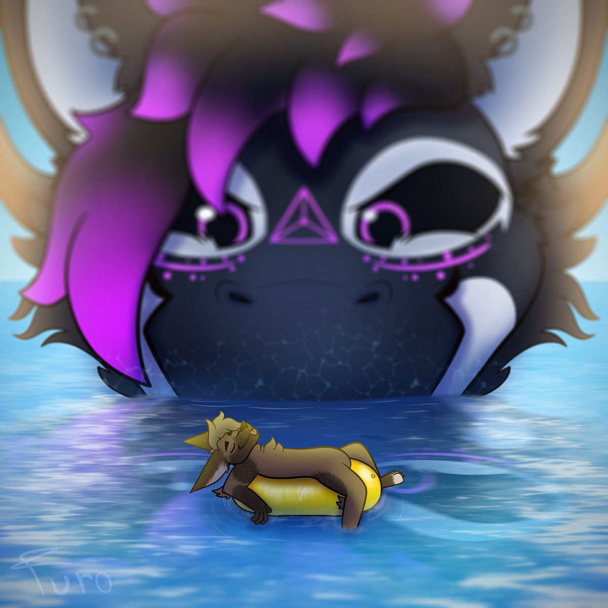 An unsuspecting <a href="/ChocoWaffls/">Choco</a> forgetting about the playful macro that lurks below &lt;3

YCH done by <a href="/FuroFur/">Fluffy Grape (Furo) 🍇</a> , tysm!
.
.
.
#macro #furry #art
