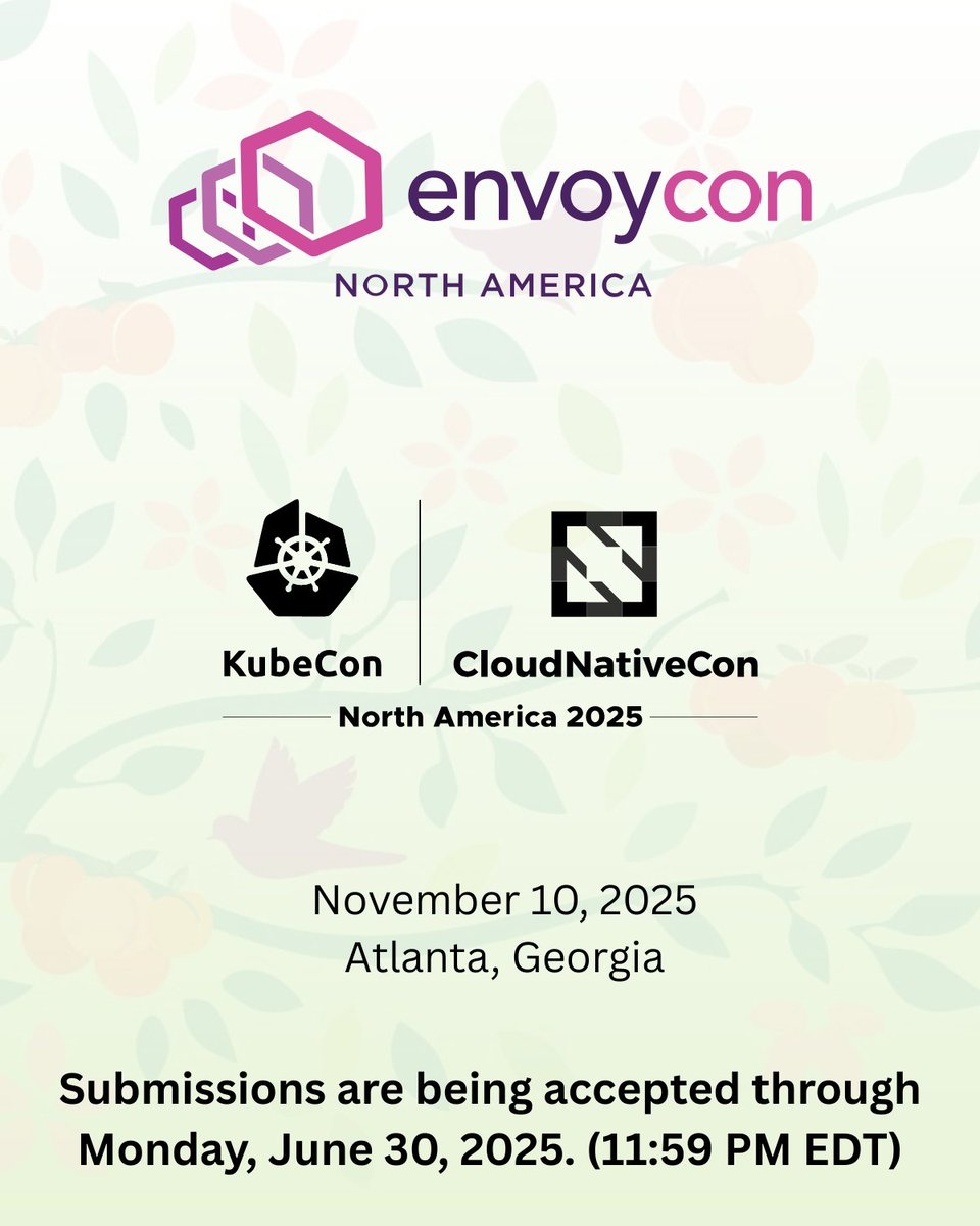 Only a few hours left to submit your proposal for #EnvoyCon US 2025, co-located with #KubeCon #CloudNativeCon US!

Got an idea to share? We’d love to see it!

More info:  events.linuxfoundation.org/kubecon-cloudn…

<a href="/CloudNativeFdn/">CNCF</a> #envoyCNCF #opensource #community