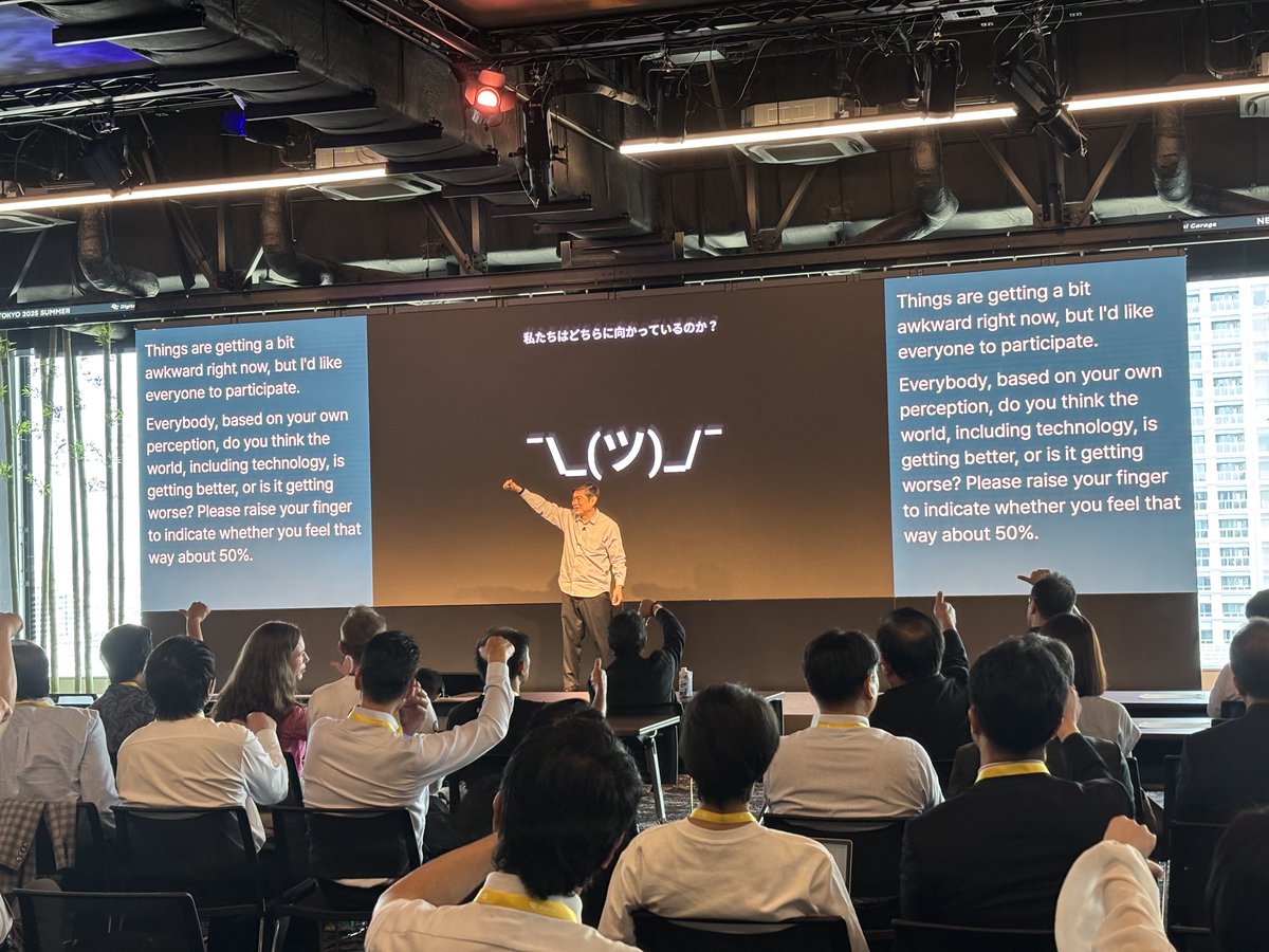DigitalGarage's tweet photo. 【Keynote】
伊藤穰一（@Joi）が登壇中。
AIとBlockchainが社会基盤になる時代において、私たちは何を指針とすべきか──。
今年のテーマ「Zen AI」の背景と、その社会的意義について語っています。
#NCC2025 #Keynote #JoiIto #DigitalGarage https://t.co/JAfod8NT6N