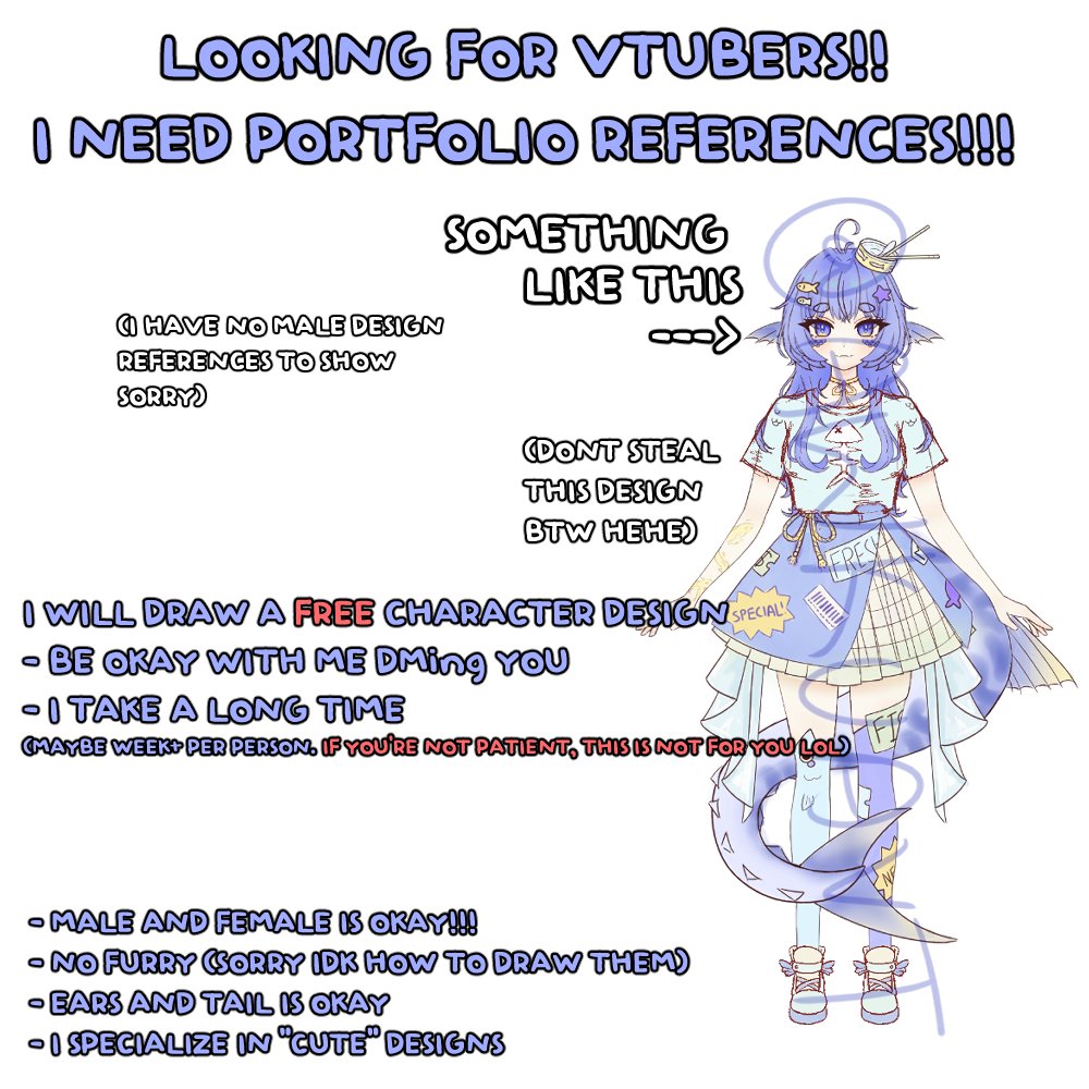 awkuaVT's tweet photo. 🔔 LOOKING FOR #vtubers‼️

Hello!! im a noobie artist that wants to start making comms but i need some examples to show!

comment a little about what you want for your design! (ex: gender, age, style/theme, species, etc)

more info below: https://t.co/L9AALzcpIM