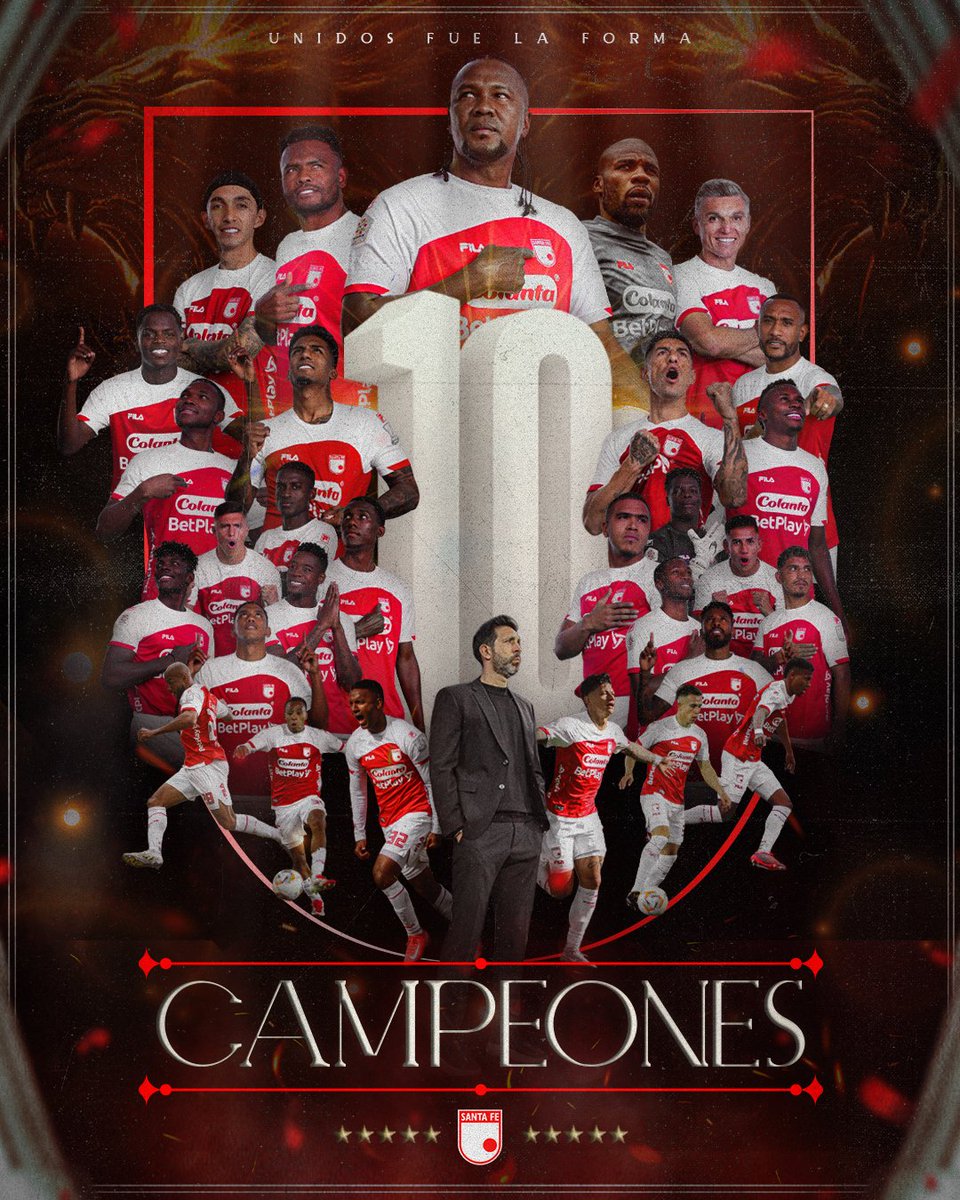 ¡Felicitaciones a Independiente Santa Fe por consagrarse campeón del Torneo Apertura de Colombia!
La estrella número 10 ⭐ brilla en Bogotá 🔴⚪
Un grande que sigue haciendo historia. 🇨🇴🏆 #SantaFeCampeón