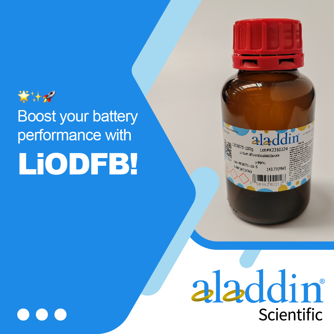 🚀 Boost your battery performance with LiODFB! A superior electrolyte additive enhancing thermal stability &amp; cycle life in Li-ion batteries. 🔋⚡ #BatteryTech #EnergyStorage #Innovation #Aladdinscientific

Aladdin Lithium difluoro(oxalato)borate: aladdinsci.com/lithium-difluo…