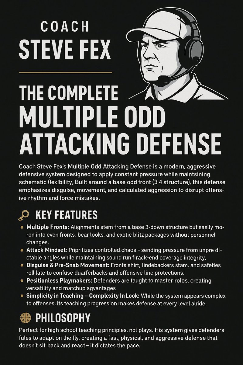 πππΆπΈπ½ π΅ππ·π·π ππΈππππΆ (@coachba1010) on Twitter photo π¨ THE FEX FACTOR: ATTACKING FROM THE ODD FRONT
The Complete Defensive Blueprint π¨
π― Coach Steve Fex β <a href="/coachfex/">Steven Joseph Fex</a>
Mastermind of the Attacking Multiple Odd Defense
This is not just another defense β itβs a blueprint for building a disruptive, flexible, and relentless unit.
π₯ π¨ THE FEX FACTOR: ATTACKING FROM THE ODD FRONT
The Complete Defensive Blueprint π¨
π― Coach Steve Fex β <a href="/coachfex/">Steven Joseph Fex</a>
Mastermind of the Attacking Multiple Odd Defense
This is not just another defense β itβs a blueprint for building a disruptive, flexible, and relentless unit.
π₯