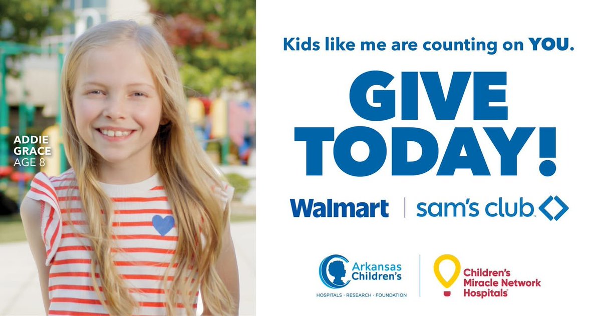Getting ready for your Fourth of July weekend shopping? 🎆 🛒

Now through July 6, you can support Arkansas Children’s at <a href="/Walmart/">Walmart</a> and <a href="/SamsClub/">Sam’s Club</a> during their annual <a href="/CMNHospitals/">Children's Miracle Network Hospitals</a> campaign.

Every donation helps kids like Addie Grace live healthier!