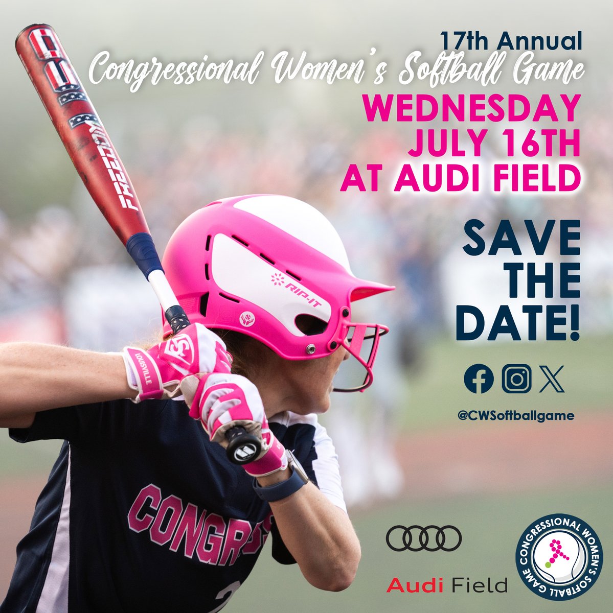 CWSoftballGame's tweet image. Don't miss out on July 16 - watch Members of Congress and the Bad News Babes battle it out at our new location: Audi Field! Get your $12 or $20 tickets (+fees) TODAY for the Congressional Women's Softball Game! gofevo.com/s/twitter/2025…