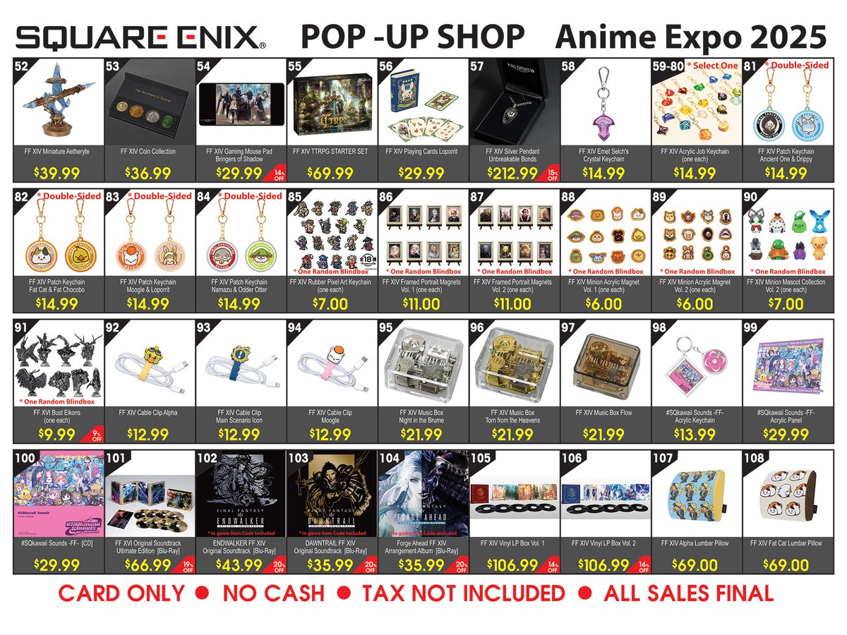 SQEX_MD_NA's tweet image. Heading to #AnimeExpo this week? Be sure to visit the Square Enix booth SH-3314 to explore and shop the exciting lineup of merch featured below!
Which item is at the top of your must-have list?