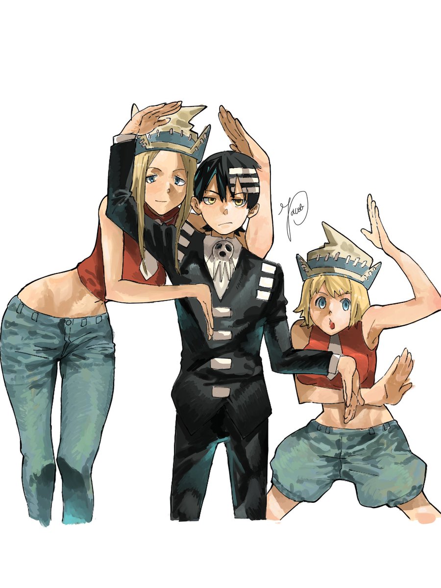 jacob_shonen888's tweet image. J'ai fait un dessin de death the kid, liz et Patty.
#souleater