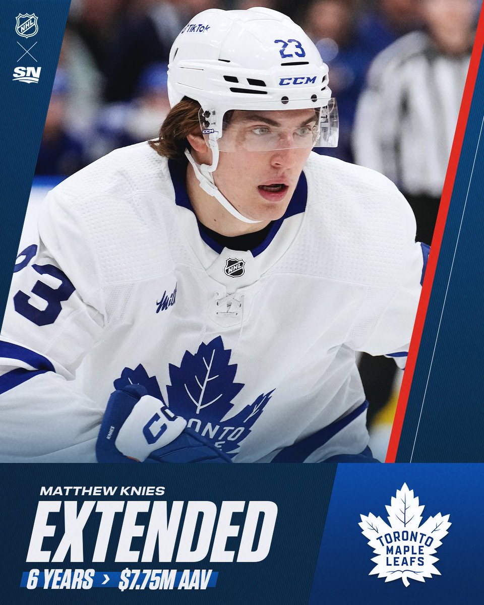Sportsnet (@sportsnet) on Twitter photo The Toronto Maple Leafs are signing Matthew Knies to a six-year extension, per <a href="/FriedgeHNIC/">Elliotte Friedman</a>. βοΈ The Toronto Maple Leafs are signing Matthew Knies to a six-year extension, per <a href="/FriedgeHNIC/">Elliotte Friedman</a>. βοΈ