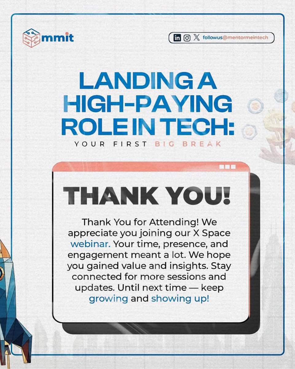 mentormeintech's tweet image. The webinar couldn’t have been possible without you all!

Thank you so much for joining and not sleeping off on us.😅

Kudos to the team who put all these together.

Thank you, everyone.❤️

#thankyou #junewebinar #mentormeintech