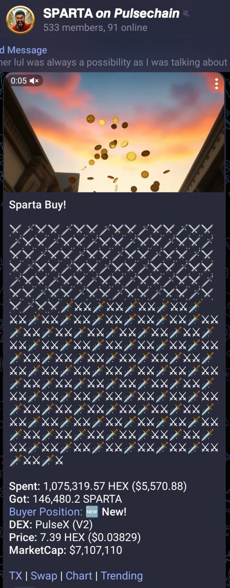 Another Spartan joins the ranks.

Over 1 MILLION $HEX sent into the fire.
$5,500+ buy. Brand new buyer.

Chads are accumulating $SPARTA while it's quiet.
You already know how this plays out.

Only the worthy make it to Valhalla.