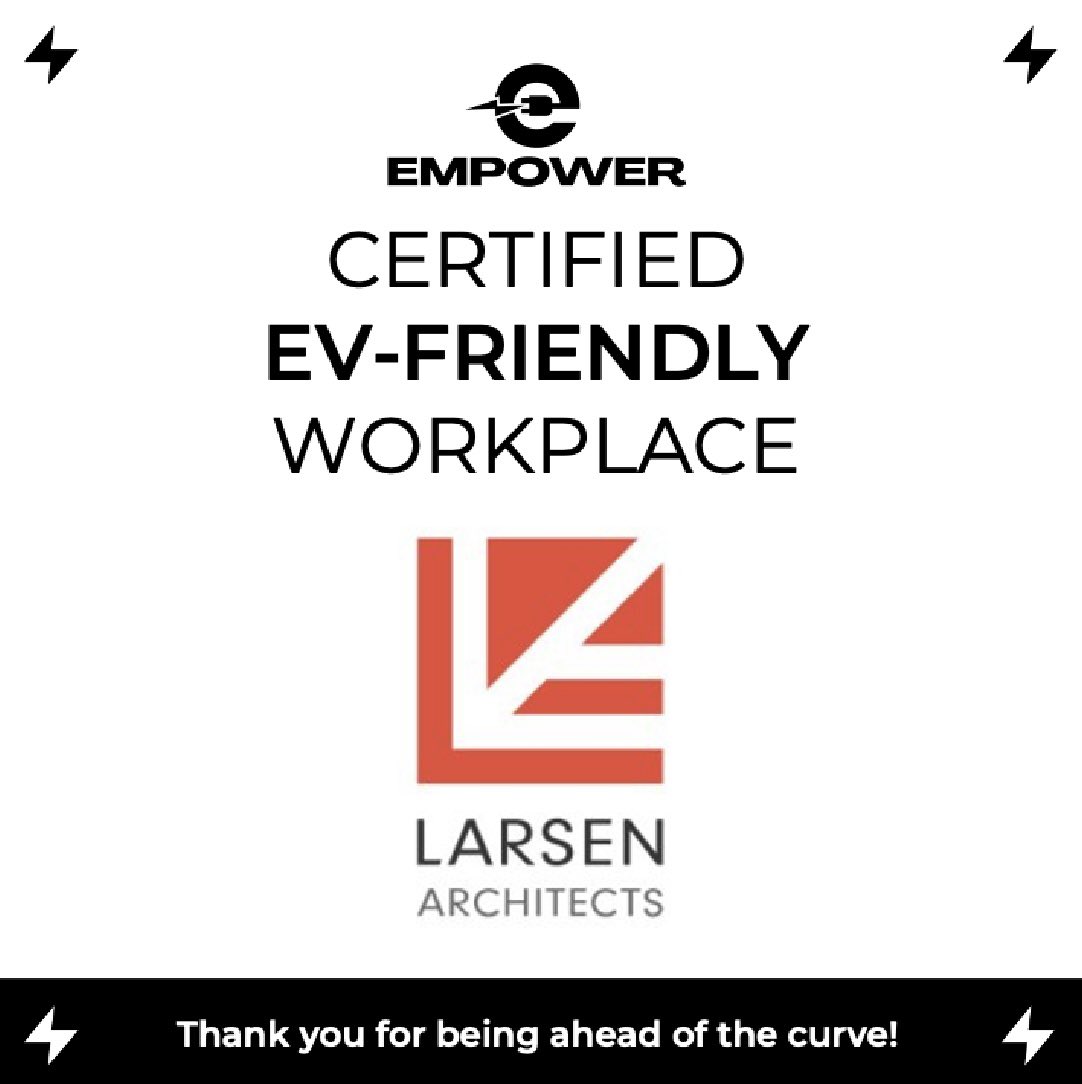 Next up in our #EMPOWER Project spotlight: Larsen Architects! After a worker began charging their #EV nearby, they went all in—adding a fully EV office vehicle &amp; 2 Level 2 chargers at their Lakewood office for free employee &amp; visitor use. 👏 Way to lead, Larsen! #Sustainability