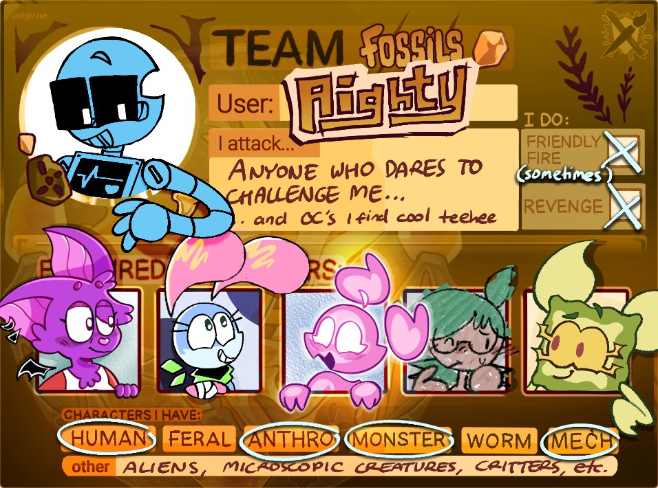 aightyartery's tweet image. Preparing for yet another battle,,,,
(Also my first time ever making a team card thingy lol)
artfight.net/~Aighty2