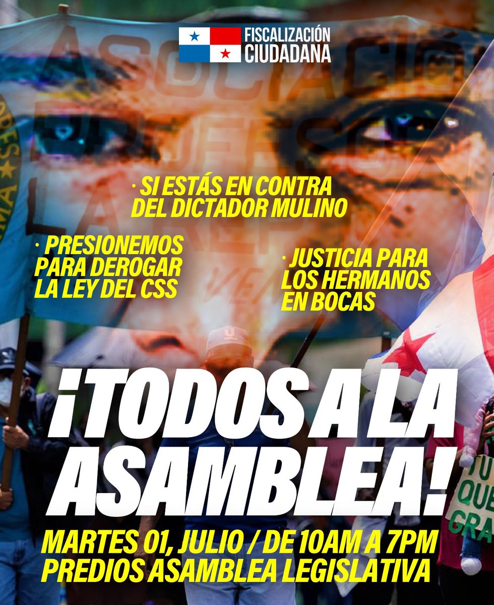 Quien se suma?
Esos 45 antipatriotas diputados traidores,están felices y el pueblo luchando hay que hacerle la vida a cuadros
Todos en <a href="/asambleapa/">Asamblea Nacional</a> queremos verle la cara,porqué no van más.
<a href="/SGrupo6/">🚩🚩🤜🏾SUNTRACS G6🤛🏾🚩🚩</a> <a href="/SuntracsPanama/">Suntracs Panama ⚒</a> <a href="/CGTPanama/">CGTP Panamá</a> <a href="/conusi21/">CONUSI</a> <a href="/ASOPROF30/">ASOPROF</a> <a href="/AMogreco/">ASOMOGRERP-MOGRECO</a> <a href="/AmiaGremio/">GREMIO AMIA.</a> <a href="/AEVePan/">AEVE-RepPanamá</a>