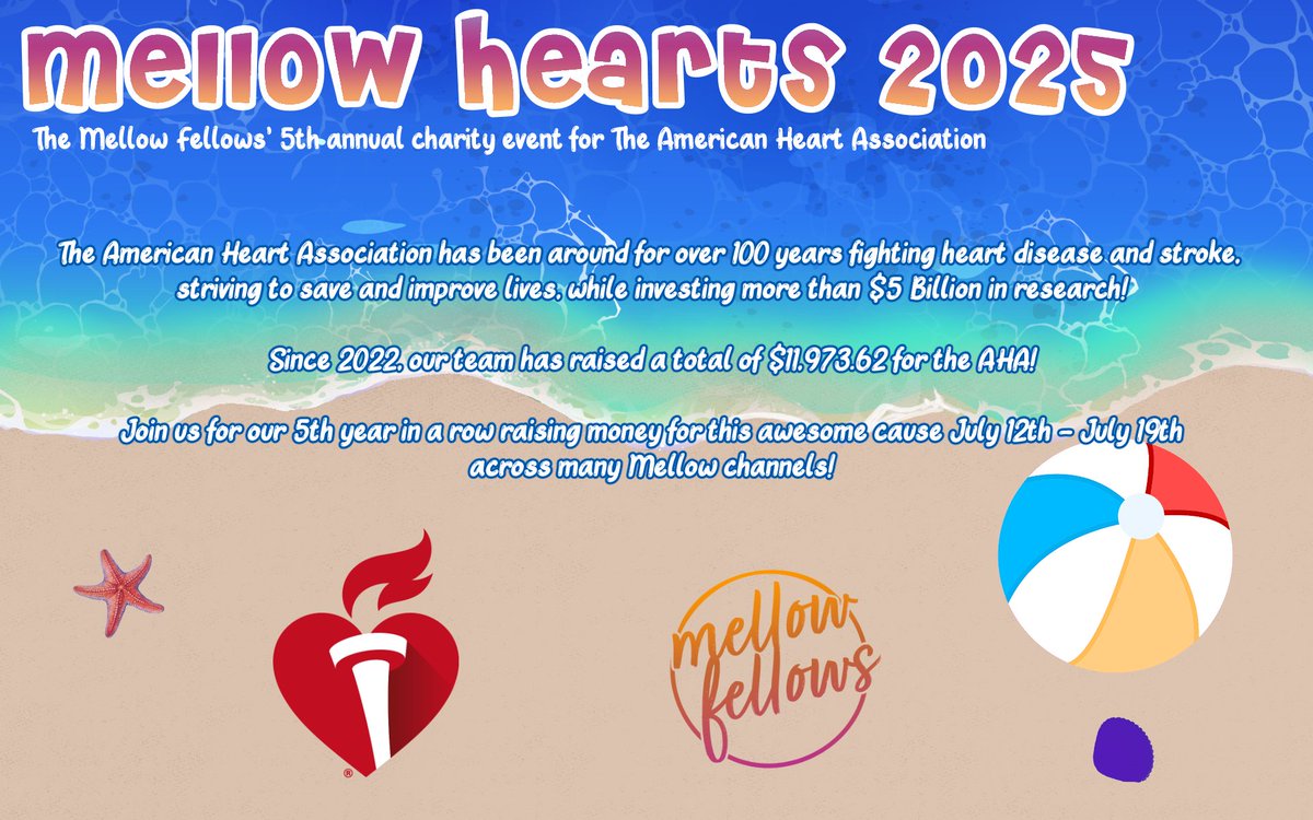 Mellow Fellows (@mellowfellowstv) on Twitter photo Good WAY afternoon everyone! The team is back at it again with our 5th annual charity event, raising money for the <a href="/American_Heart/">American Heart Association</a> Association! Join many of our members as we raise money for this incredible cause, July 12th-19th! ❤️❤️❤️ Good WAY afternoon everyone! The team is back at it again with our 5th annual charity event, raising money for the <a href="/American_Heart/">American Heart Association</a> Association! Join many of our members as we raise money for this incredible cause, July 12th-19th! ❤️❤️❤️