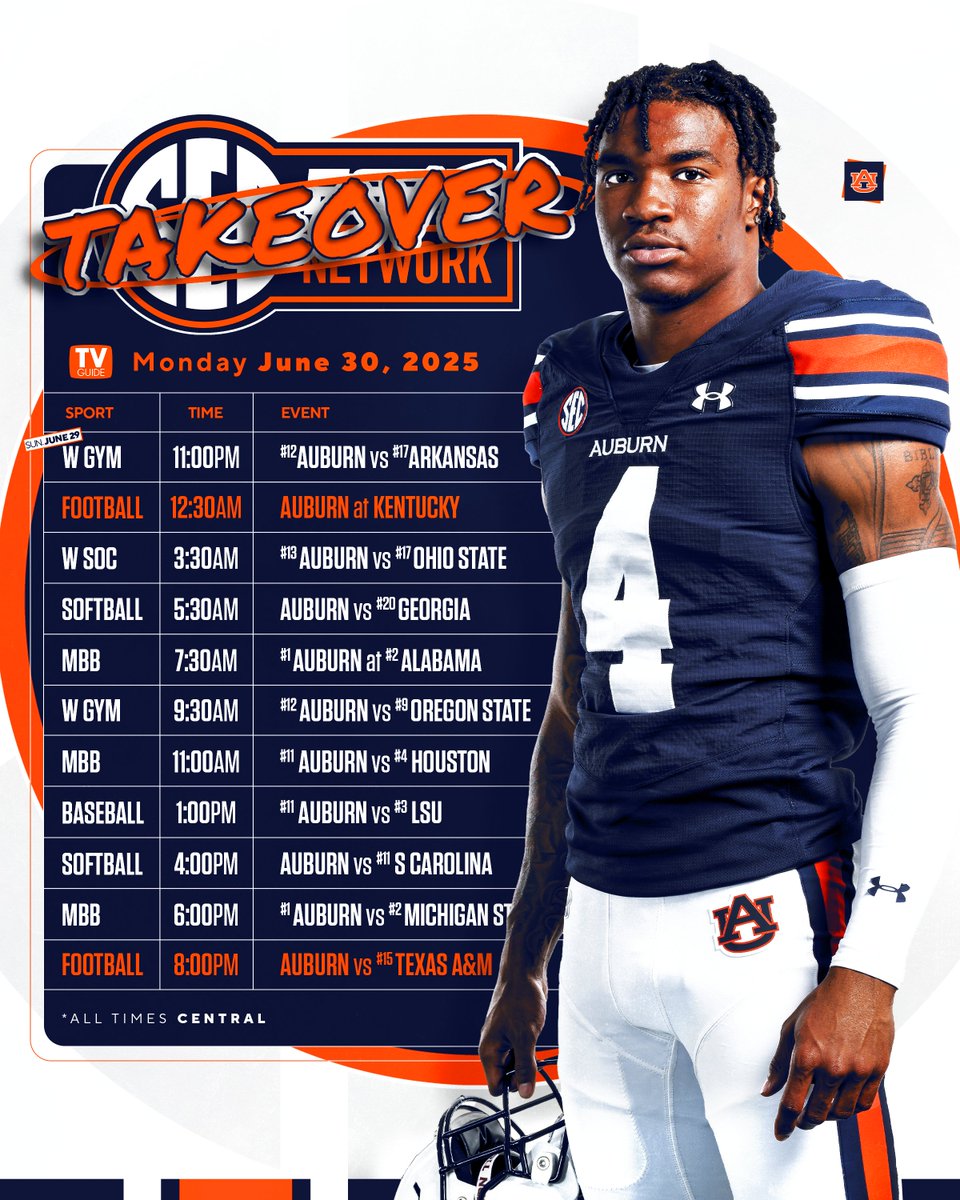 Auburn Football (@auburnfootball) on Twitter photo Itโs a Tiger Takeover ๐
๐บ
All Auburn. All day. Only on <a href="/SECNetwork/">SEC Network</a>.
#WarEagle ๐ฆ
Itโs a Tiger Takeover ๐
๐บ
All Auburn. All day. Only on <a href="/SECNetwork/">SEC Network</a>.
#WarEagle ๐ฆ
