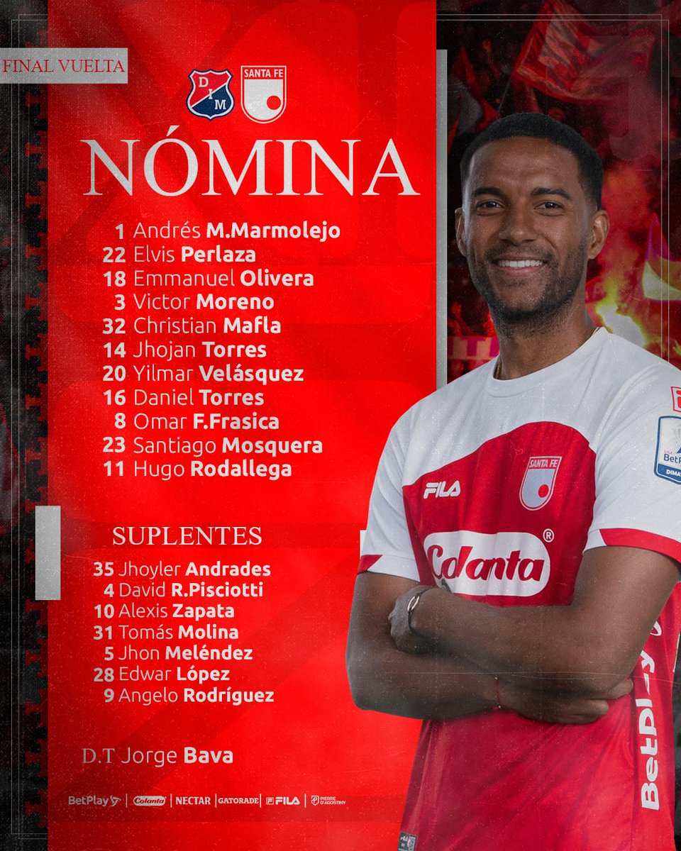 Esta es la nómina del León 🦁 que disputará desde las 6:00 pm la Final - Vuelta.

#VamosSantaFe 🇮🇩
