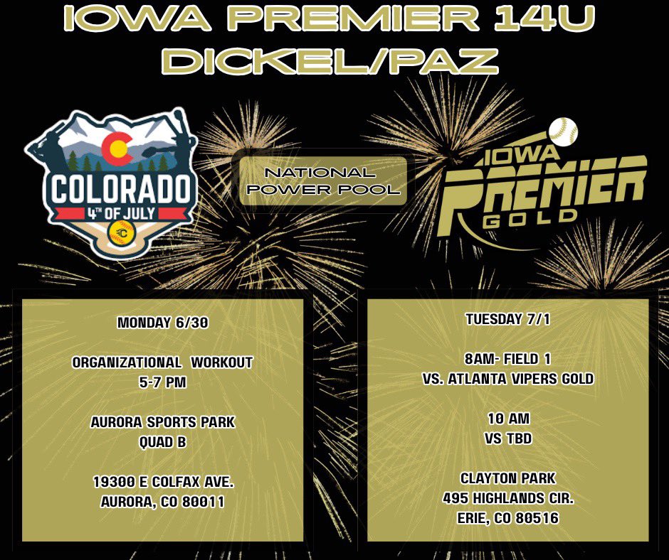 Jenna Poage (@jennapoage2029) on Twitter photo So excited for the Sparkler this year! Come out to see us in Aurora on Monday with all of <a href="/IowaPremierFP/">Iowa Premier Fastpitch</a> and then National Power pool starts for us on Tuesday! <a href="/OliviaHPaz1997/">Olivia Paz</a> <a href="/LineDsoftball/">Line Drive Media</a> <a href="/SoftbalAmerica/">Softball America</a> <a href="/ExtraInningSB/">EXTRA INNING SOFTBALL</a> <a href="/triplecrownspts/">Triple Crown Sports</a> <a href="/TCSFastpitch/">TC Fastpitch</a> <a href="/COSparkFire/">CO 4th of July</a> So excited for the Sparkler this year! Come out to see us in Aurora on Monday with all of <a href="/IowaPremierFP/">Iowa Premier Fastpitch</a> and then National Power pool starts for us on Tuesday! <a href="/OliviaHPaz1997/">Olivia Paz</a> <a href="/LineDsoftball/">Line Drive Media</a> <a href="/SoftbalAmerica/">Softball America</a> <a href="/ExtraInningSB/">EXTRA INNING SOFTBALL</a> <a href="/triplecrownspts/">Triple Crown Sports</a> <a href="/TCSFastpitch/">TC Fastpitch</a> <a href="/COSparkFire/">CO 4th of July</a>