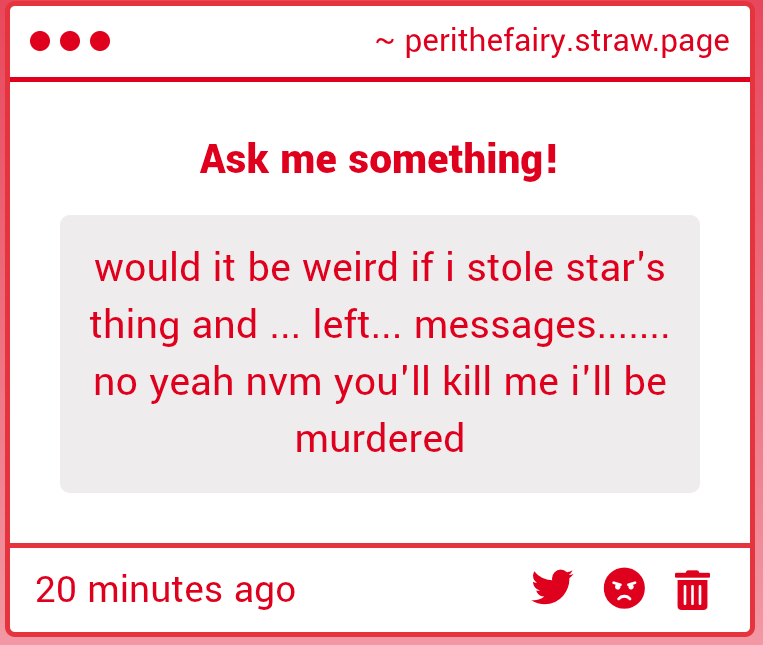 Perithefairy23's tweet photo. I wouldn't murder you over sending gimmicks? 😟
I'm not sure what you mean by stealing though but if you wanted to use an emoji so I know who you are, feel free! https://t.co/FeKWjYesm1