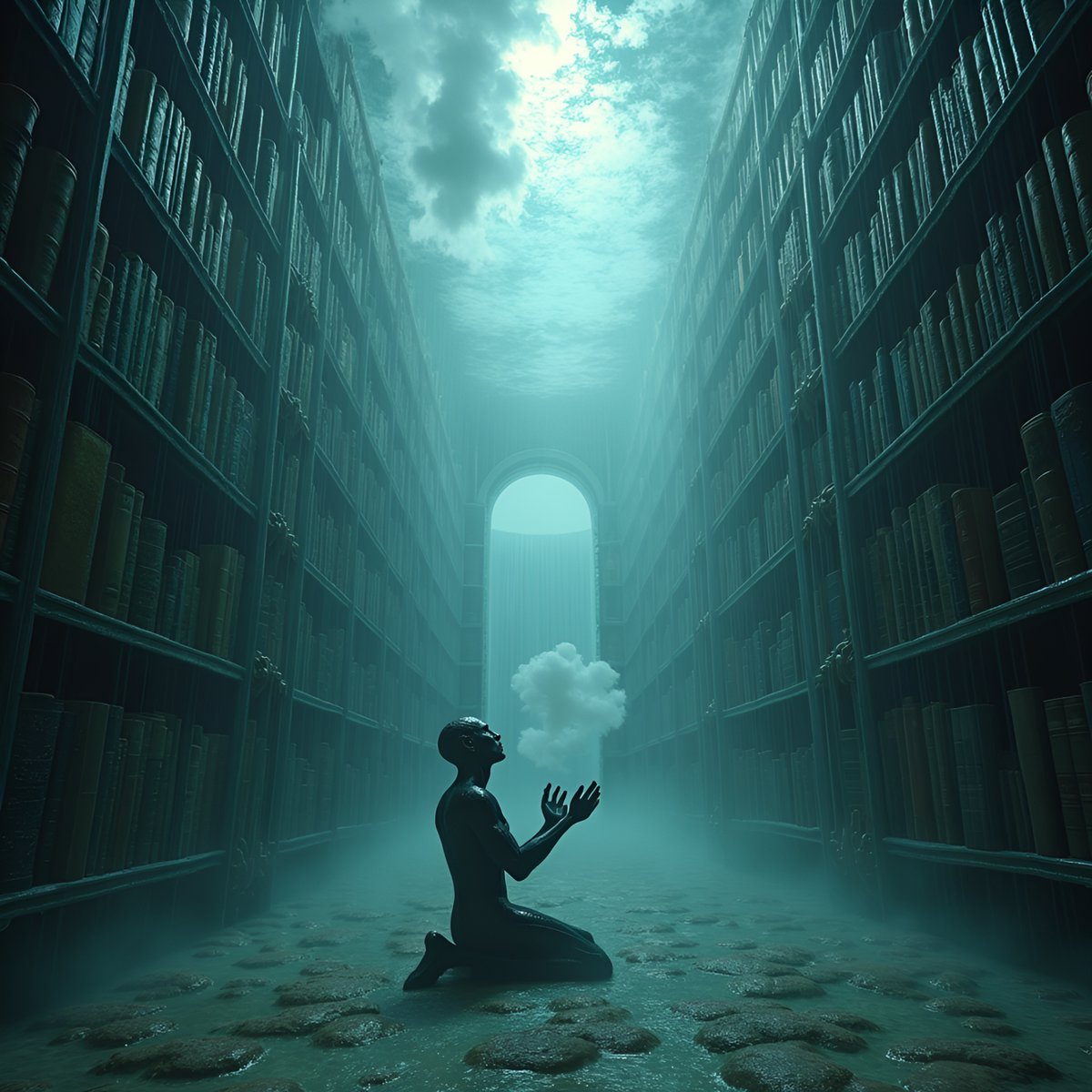 PromptSin's tweet image. Lost in a library of dreams 🌌📚 #FantasyWorld #BookMagic