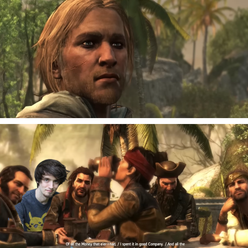 top 5 gaming moment has to be in the ending of assassins creed 4 when Edward Kenway imagines all of his dead friends sitting at a table as he's walking to see his daughter for the first time