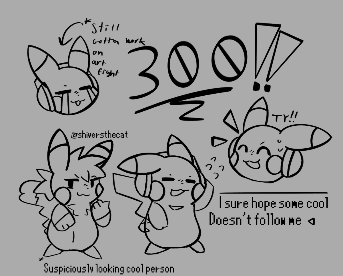 Pikab0i's tweet image. 300 followers!?? I am BEYOND flustered and flabbergasted. I cannot thank you all enough for the amazing reception! Here is a lil doodle as thanks
I'm currently working on my first ever Artfight.