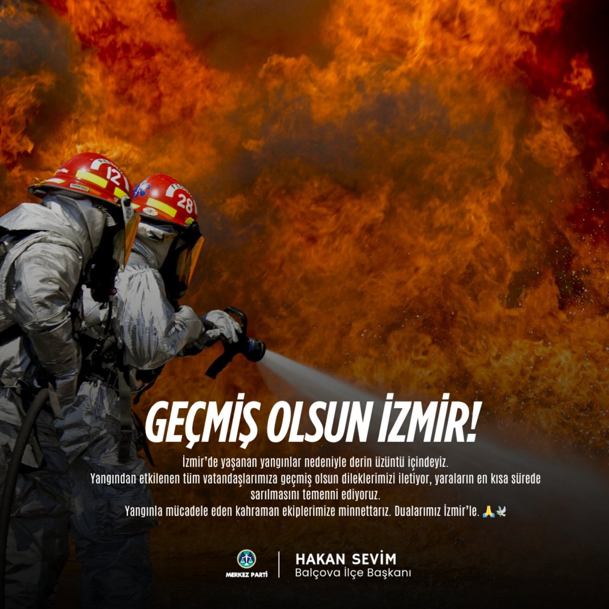 hakannsevim's tweet photo. İzmir’de yaşanan yangınlar nedeniyle derin üzüntü içindeyiz.
Yangından etkilenen tüm vatandaşlarımıza geçmiş olsun dileklerimizi iletiyor, yaraların en kısa sürede sarılmasını temenni ediyoruz.
Yangınla mücadele eden kahraman ekiplerimize minnettarız. Dualarımız İzmir’le. 🙏🕊️ https://t.co/dVWSQCNiIx