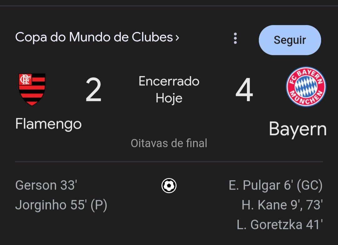 FIM DE JOGO!!!🚨🚨🚨
Flamengo está eliminado e Bayer de Munique segue para as quartas de finais da Copa do Mundo de Clubes!