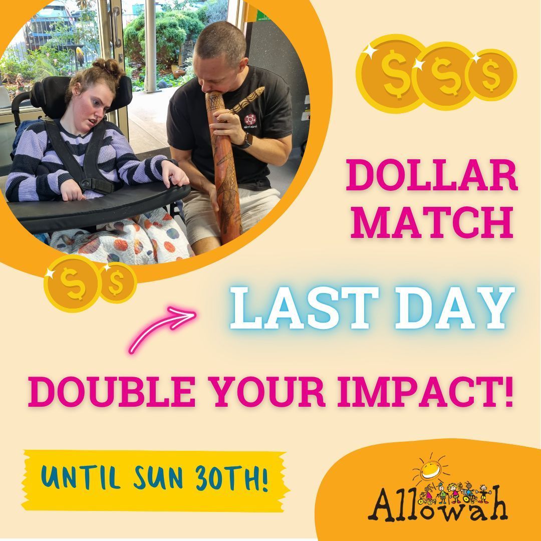 📣 LAST DAY!

Your donation will be matched until midnight — don’t miss this chance to go All In with Allowah.
Donate now → allowah.org.au/give25

#lastday #eofy #disabilitysupport #allinwithallowah