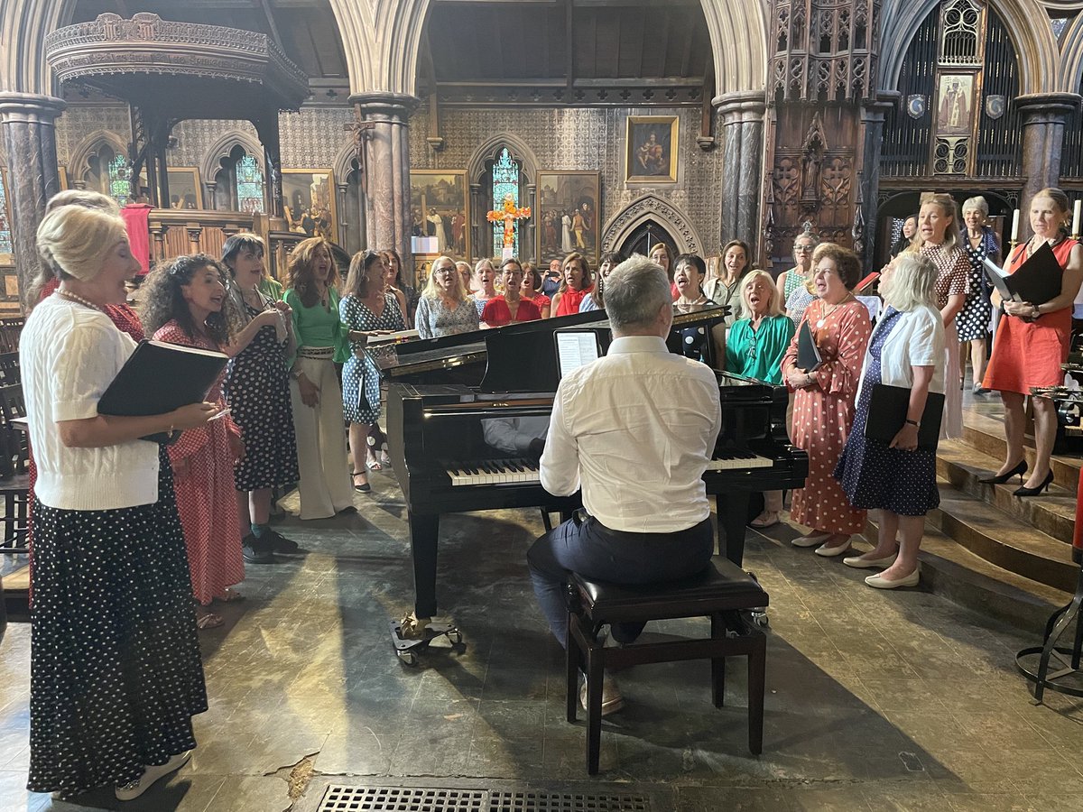 Barcarolle ladies smiling in their polka dots, symbolising their unique features in a wonderful music ensemble! What a summer concert we had, led by Sam and accompanied by Olly!
