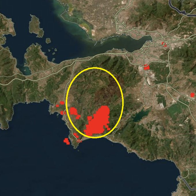 volkan_giritli's tweet photo. 📌Kırmızı işaretli yerler: NASA verilerine göre İzmir'de bugün çıkan yangınlar.

📌Sarı daire içindeki alan: Maden sahası ihale ruhsat alanları.
#izmiryanıyor #seferihisar #Gaziemir #yangın #ormanyangını #ormanvatandır #ormanlarimizyanıyor #OrmanınKahramanları #izmir #pazar