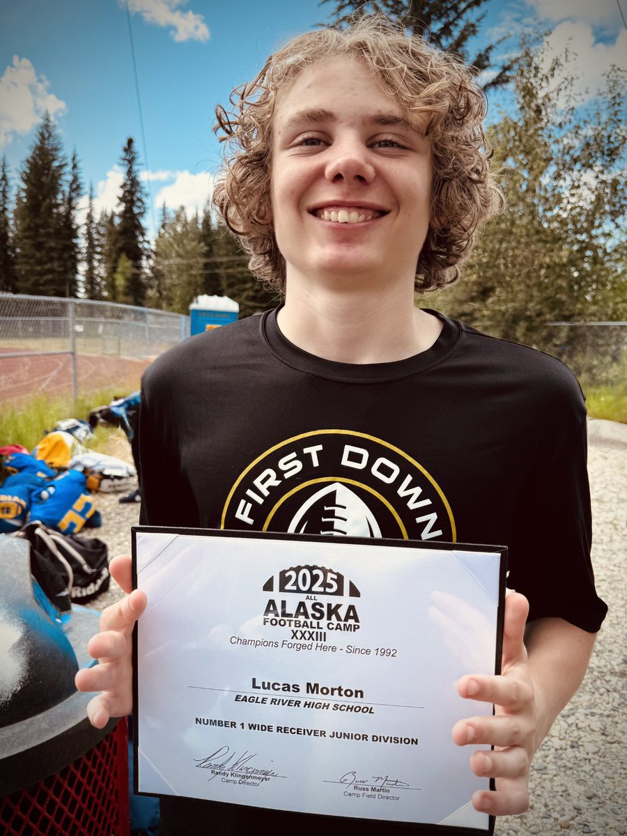 🔥 Congrats to Lucas Morton! 🔥

Named the #1 WR in the Junior Division at the 2025 All-Alaska Football Camp!
Eagle River is proud — keep working, keep winning! 💪🐺

#GoWolves #AllAlaskaCamp