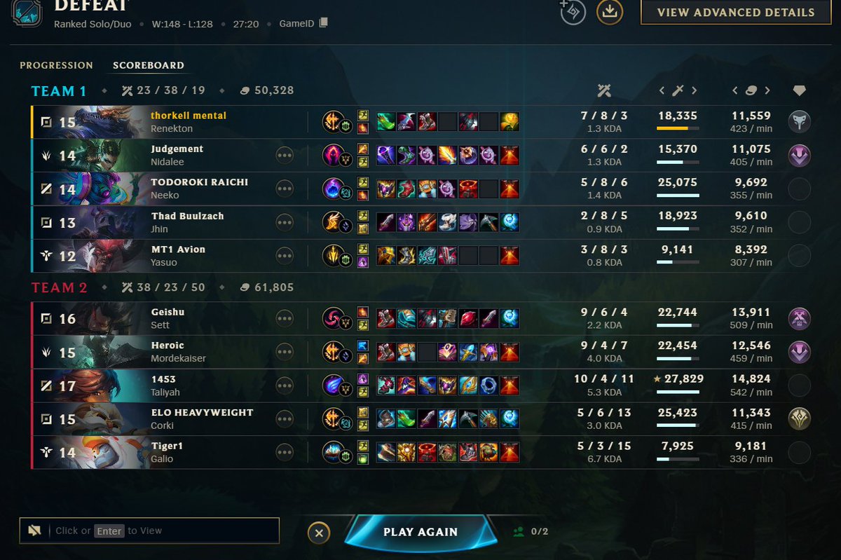 mon mid et mon supp qui veulent roleswap dans la game mais ils oublient de changer de role donc mon yasuo se retrouve avec l'item supp et ça s'envoie un yasuo jhin au bout jsp des fois faut juste applaudir la performance