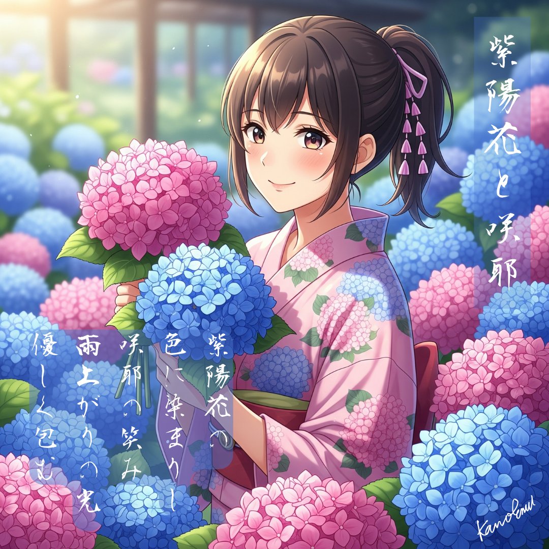 絵　ワンちゃんと紫陽花 0_2af4d95e809cc7a236b3ad3bc88a