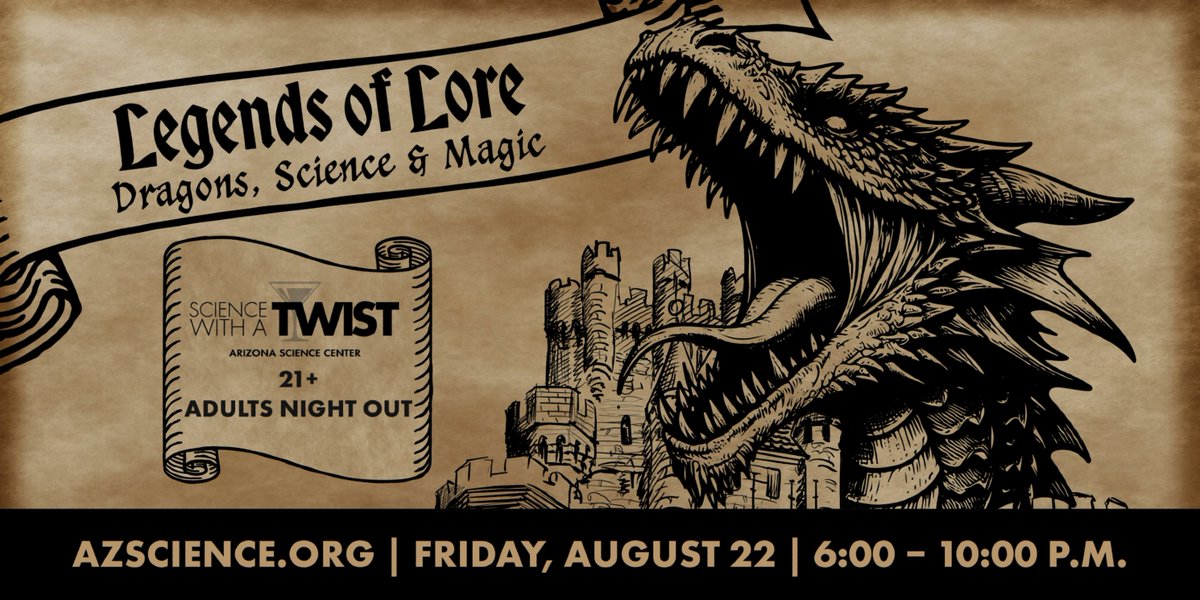 Step into the mystical world of Legends of Lore on Friday, August 22, from 6:00 –10:00 p.m. This 21+ event features fantastical fun, real legendary creatures, and your last chance to see The Power of Poison before it closes! Discovery awaits ➡️ azscience.org/visit/events/s…