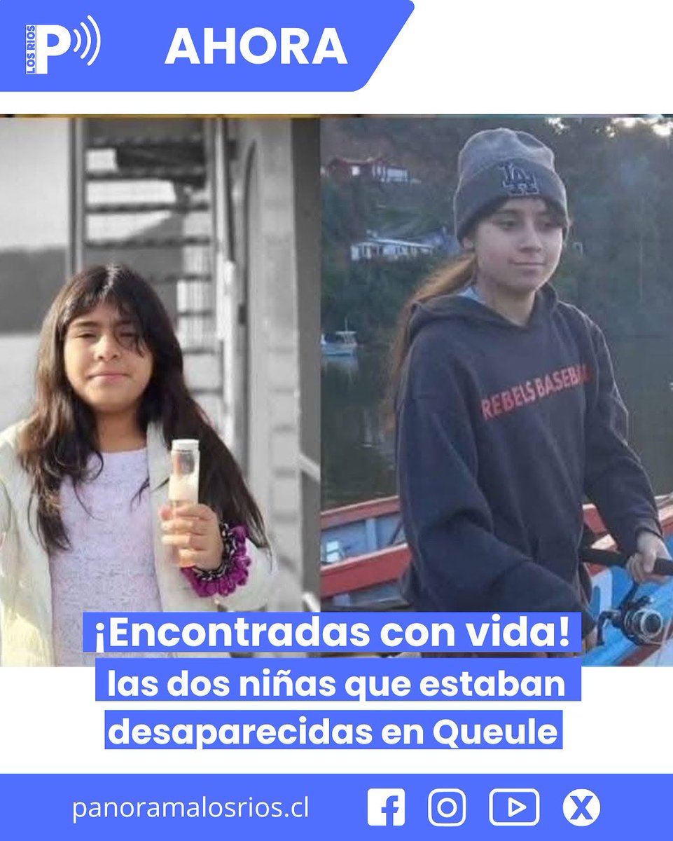 🔴 #AHORA | Encuentran a las dos niñas desaparecidas en Queule, Toltén.
Están en buen estado y fueron trasladadas al hospital para chequeo médico.
Carabineros logró ubicarlas con ayuda de un dron.

#Araucanía #Toltén