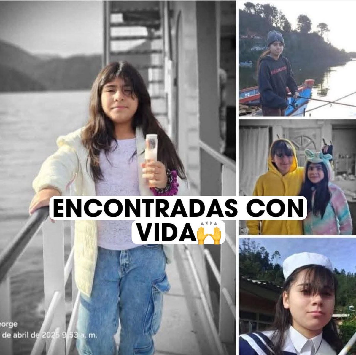 EMERGENCIAS CHILE. (@pabl0manzanares) on Twitter photo #QUEULE REGIÓN DE LA ARAUCANÍA #bomberos INFORMA AFORTUNADAMENTE LAS ADOLESCENTES FUERON ENCONTRADAS CON VIDA. EN ESTOS MOMENTOS TRASLADADAS AL HOSPITAL PARA CHEQUEO MÉDICO.
AGRADECEMOS A TODOS (AS) QUIENES SE MOVILIZARON PARA DAR CON EL PAREDERO DE ELLAS. <a href="/BomberosdeChile/">Bomberos de Chile</a> #QUEULE REGIÓN DE LA ARAUCANÍA #bomberos INFORMA AFORTUNADAMENTE LAS ADOLESCENTES FUERON ENCONTRADAS CON VIDA. EN ESTOS MOMENTOS TRASLADADAS AL HOSPITAL PARA CHEQUEO MÉDICO.
AGRADECEMOS A TODOS (AS) QUIENES SE MOVILIZARON PARA DAR CON EL PAREDERO DE ELLAS. <a href="/BomberosdeChile/">Bomberos de Chile</a>