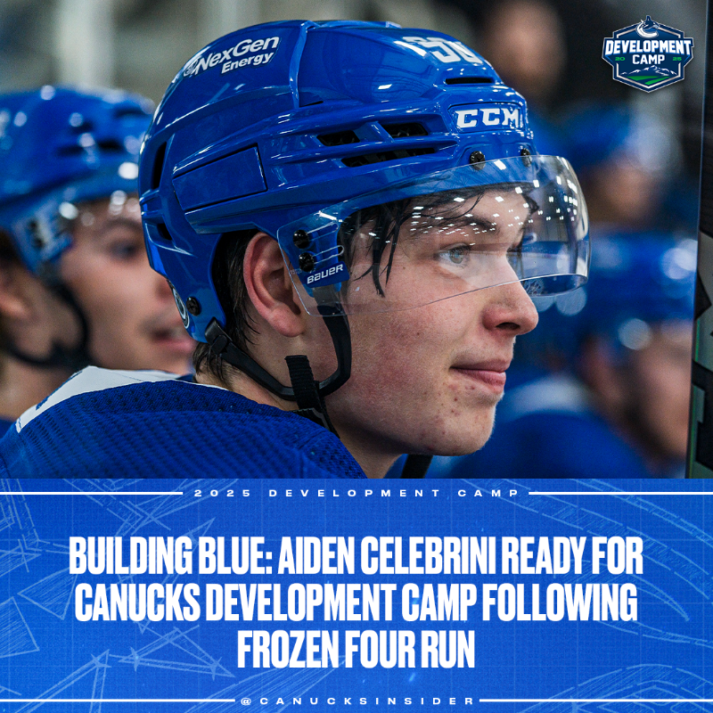 CanucksInsider's tweet photo. Prospect Aiden Celebrini’s sophomore season at Boston University had all the hallmarks of growth, grit and leadership. The 20-year-old defenceman from North Vancouver took a step forward in every area of his game. #BuildingBlue
FEATURE READ 👇