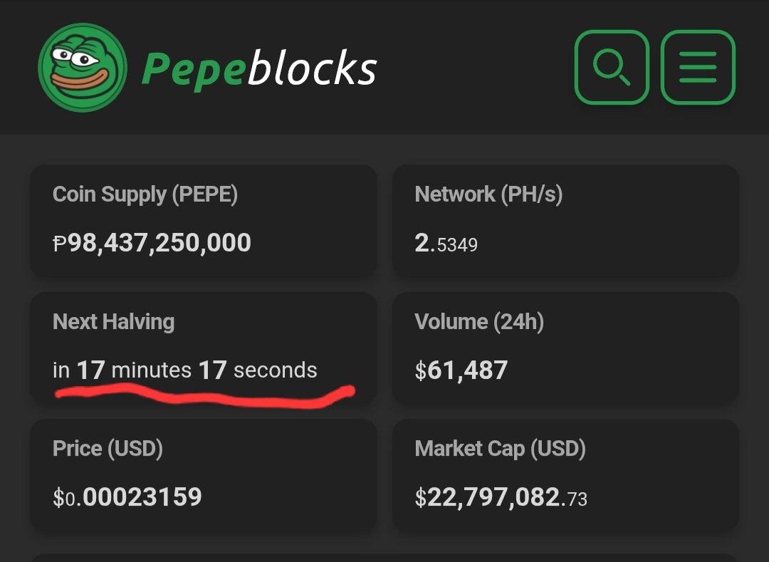 PepecoinBrother's tweet photo. @HTX_Global 17 minutes. 17 seconds.
The clock is ticking. The halving is near.
💥 $PEP is ready for its next chapter.
Market cap? $22M.
Supply? 98B.
Ready to make history.
💸 Time to act.
🔗 https://t.co/UgHpft0faS
#PEPcoin #HalvingCountdown #Crypto #MemePower #1DollarPEP https://t.co/9UgY5F56Vx