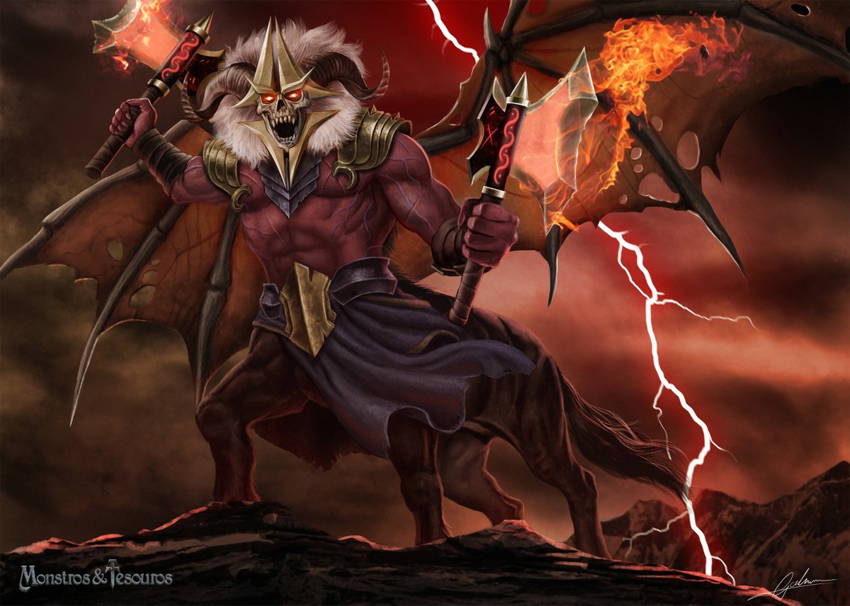 Monstros &amp; Tesouros 1/4 
Baphomet - The Lord of Ruin

This is the first of 4 illustrations I've painted for the card game @monstrosetesouros the character's design was already done and I brought it to a more  realistic style, something close to MTG artworks, hope you like  it!